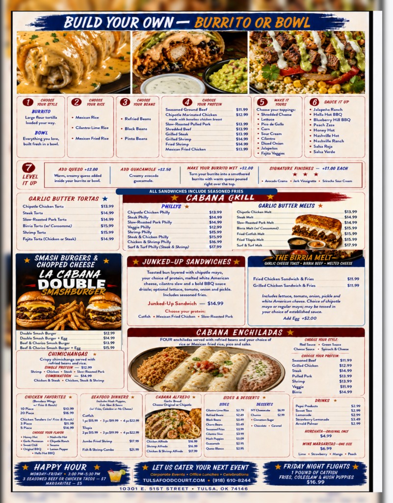 Printed menu side B — La Cabana Xpress