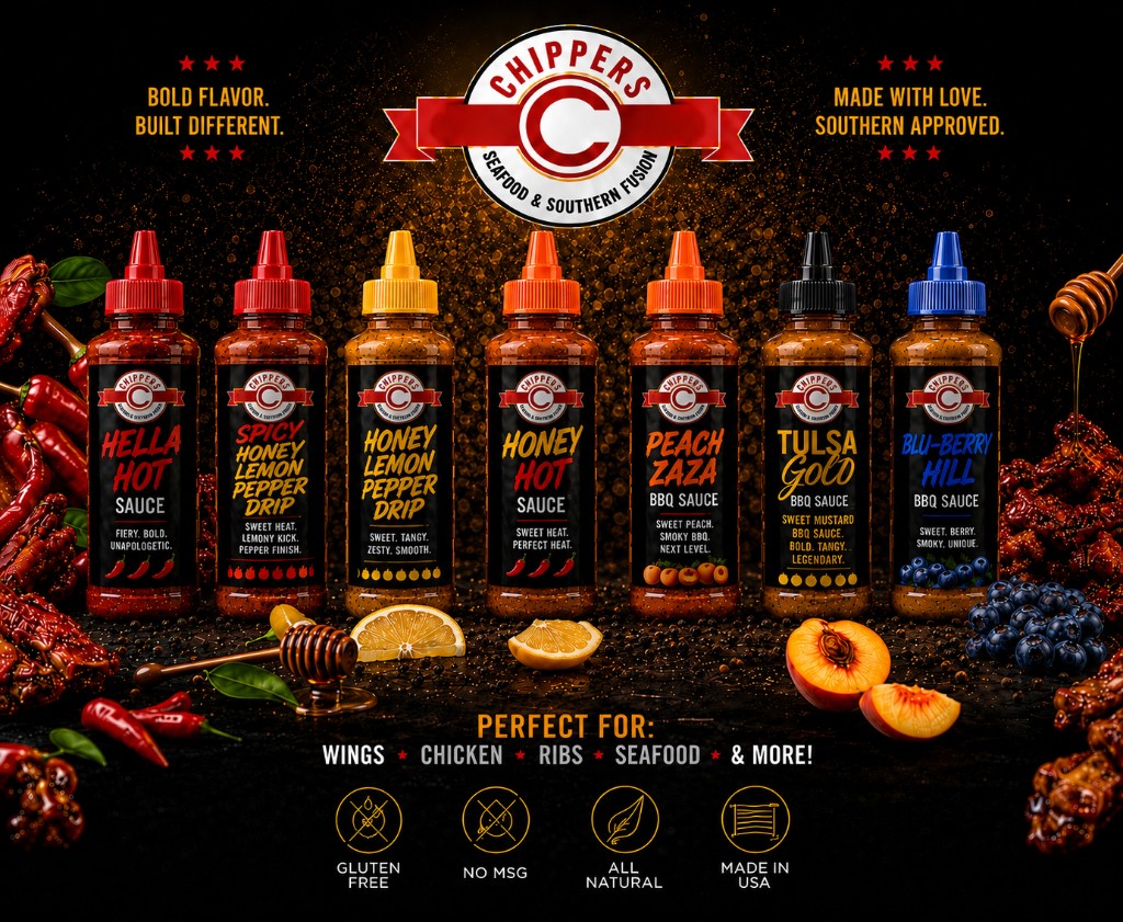 Chippers Seafood & Southern Fusion signature sauce lineup — $10 per bottle